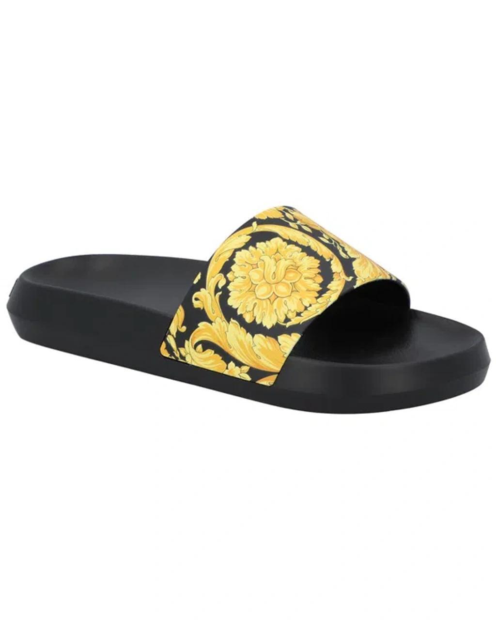 VERSACE Printed Slides In Black+gold Product Image