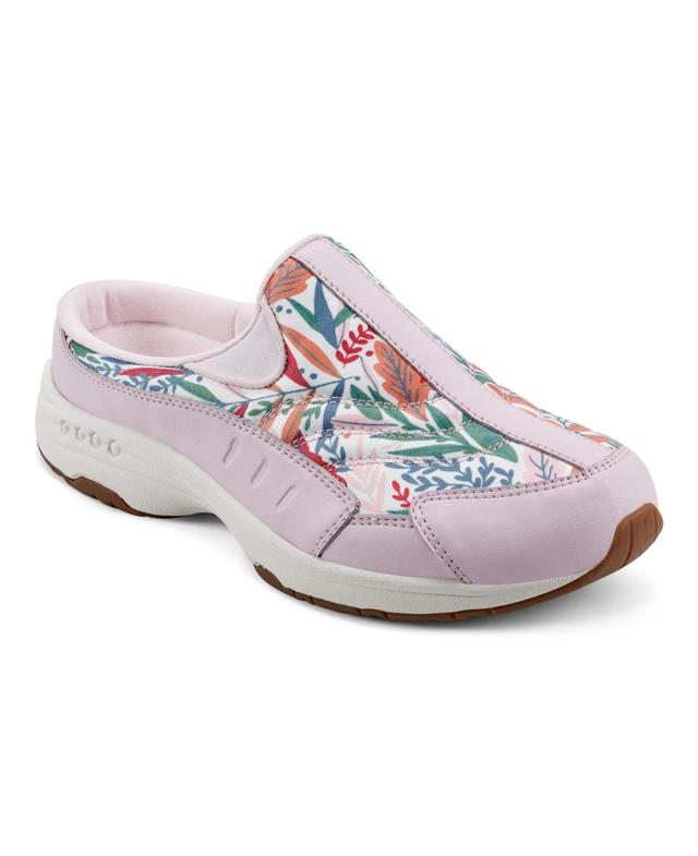 Easy Spirit Womens Traveltime Round Toe Casual Slip-on Mules - White, Pink Floral Multi - Leather Product Image