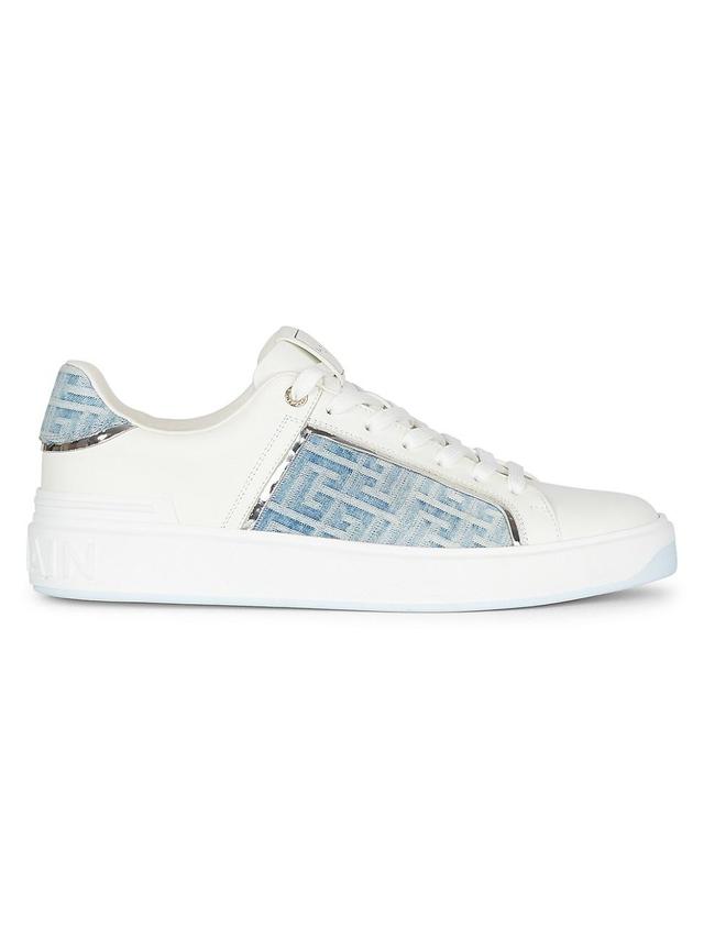 Mens B-Court Logo-Monogrammed Denim & Leather Low-Top Sneakers Product Image