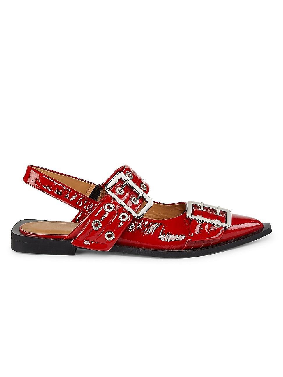 Ganni Buckle Ballerina Naplack in Red. - size 39 (also in 37) Product Image