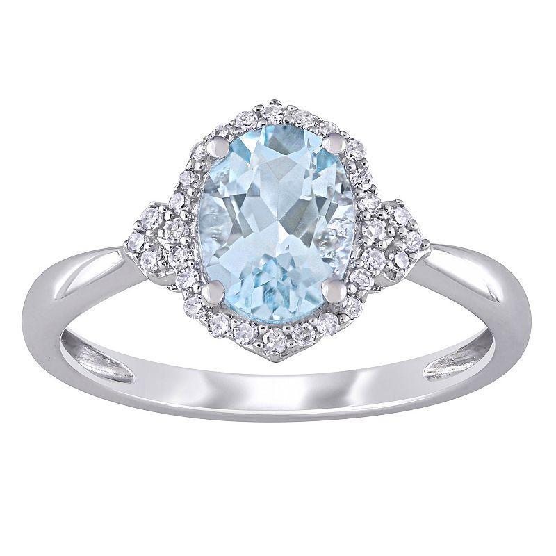 Stella Grace 10k White Gold Aquamarine & 1/8 Carat T.W. Diamond Halo Ring, Womens, 10k Whgold Product Image