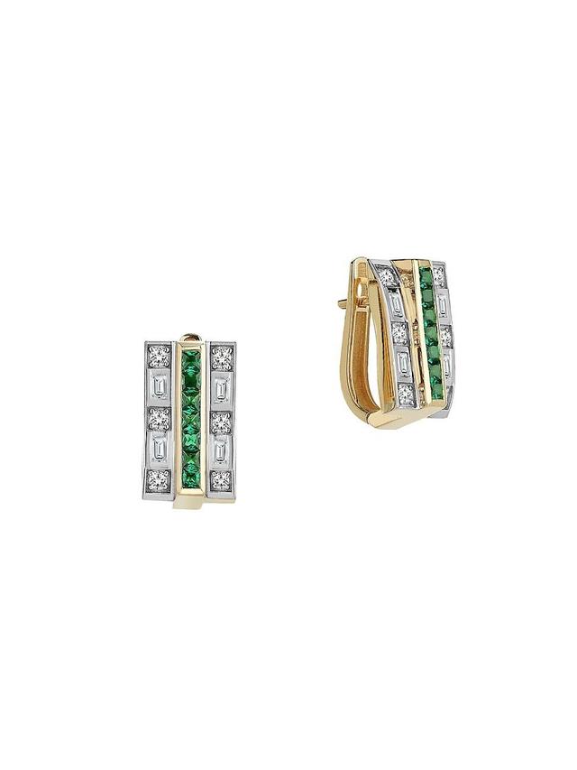 Womens Mirror Two-Tone 14K Gold, Tsavorite & 0.77 TCW Diamond Earrings Product Image