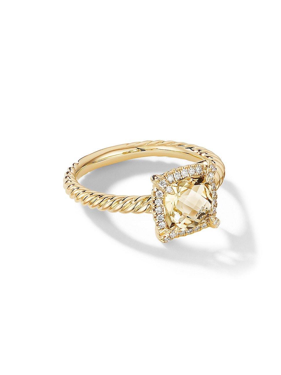 Womens Petite Chatelaine Pav Bezel Ring in 18K Yellow Gold with Champagne Citrine and Diamonds Product Image