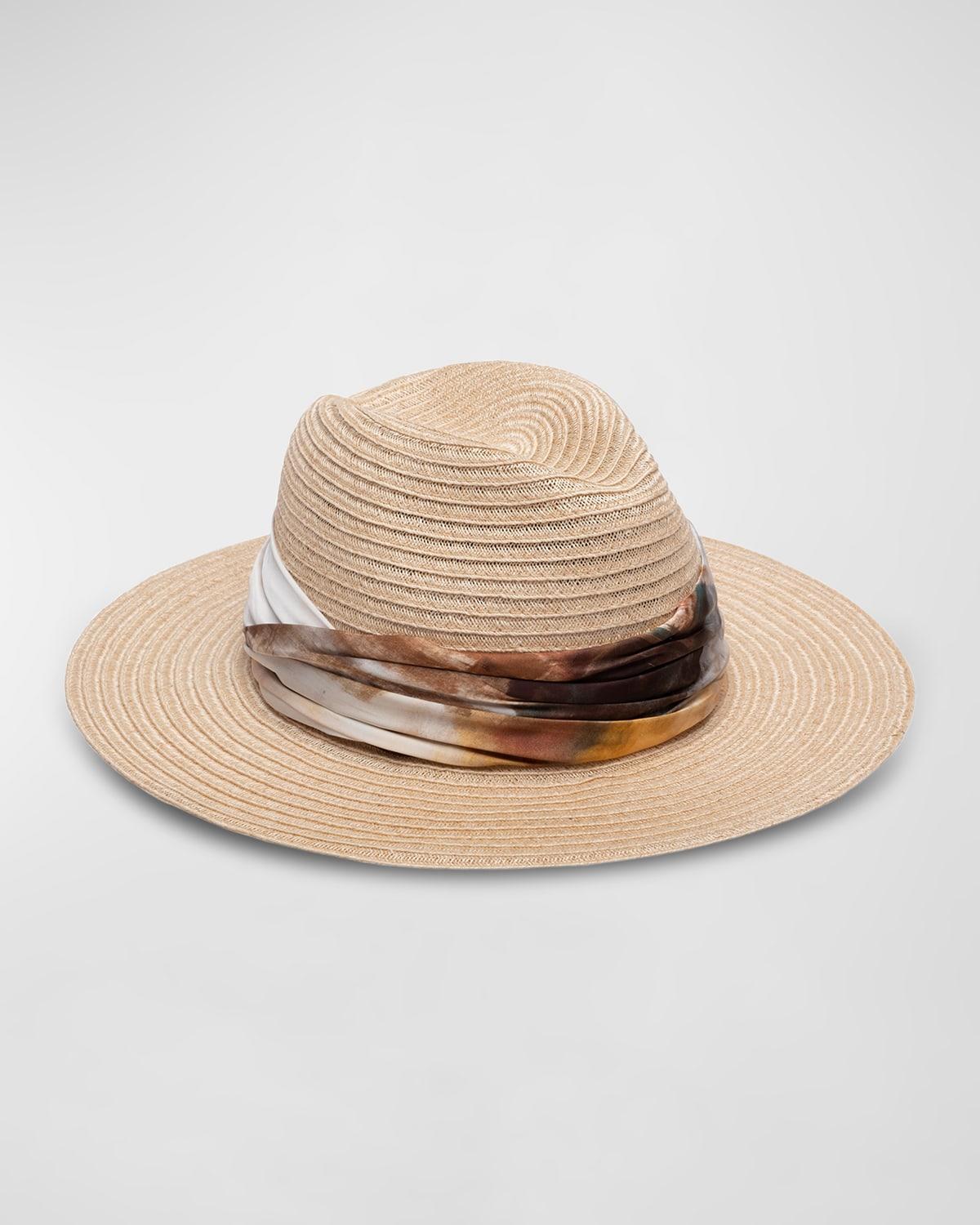 Womens Courtney Watercolor Print-Trimmed Satin & Hemp Vented Fedora Product Image