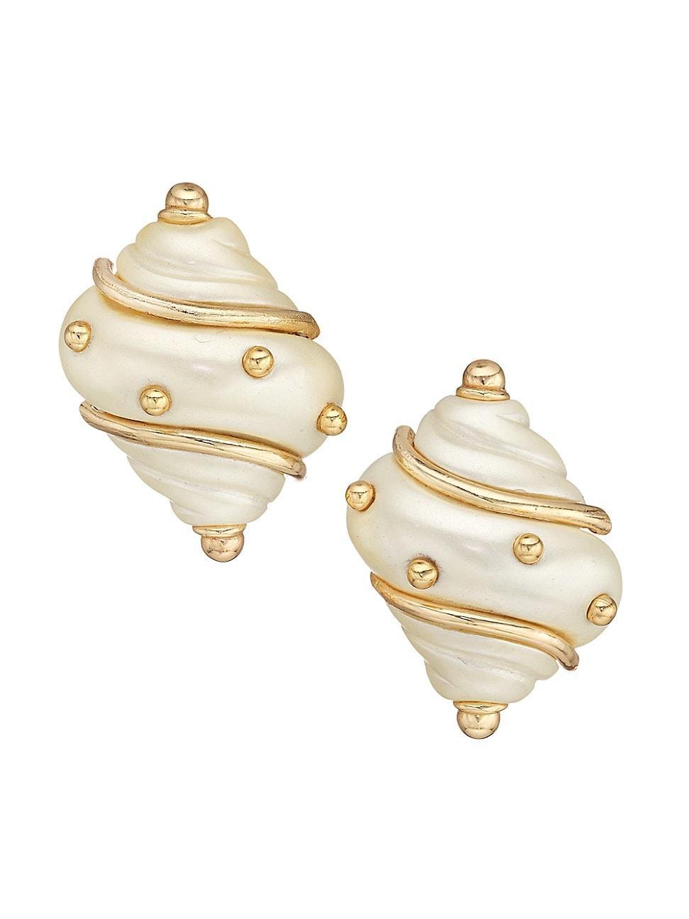 Womens Goldtone Faux Pearl Shell Clip-On Earrings Product Image