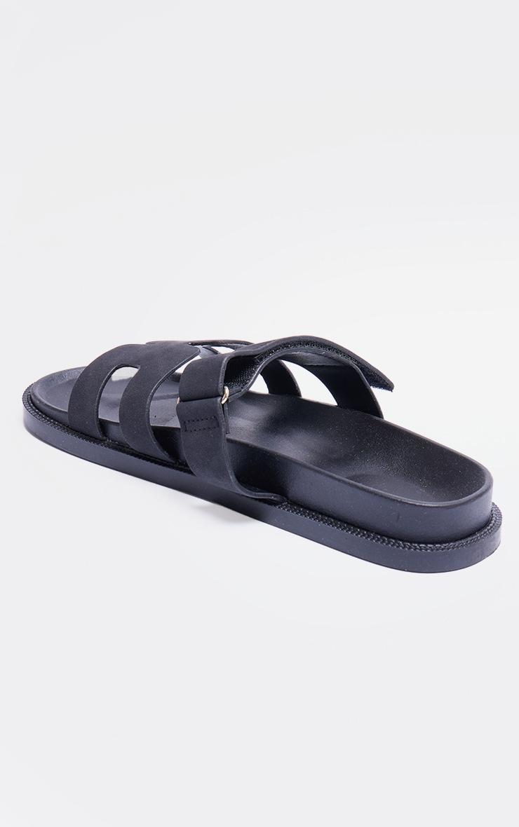 Black Faux Suede Velcro Strap Footbed Flat Sandals Product Image