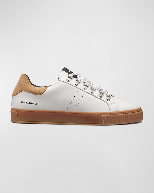 Karl Lagerfeld Paris Mens Leather Perforated Sneakers - White Product Image