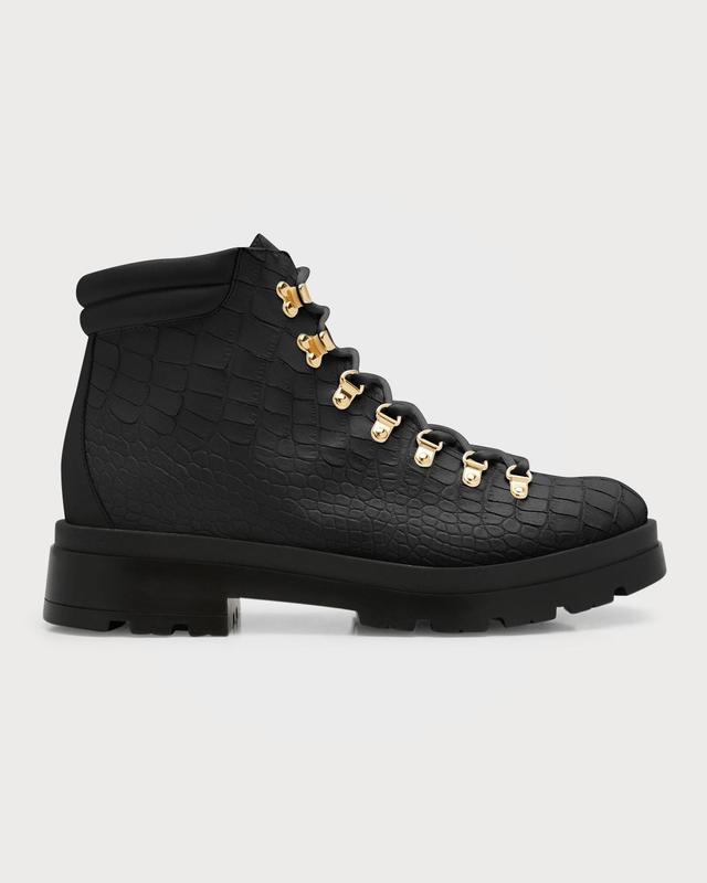Mens Croc-Effect Leather Lace-Up Boots Product Image