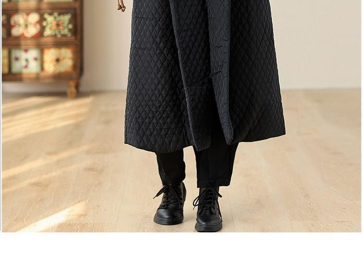 Plain Quilted Button-Up Long Coat Product Image