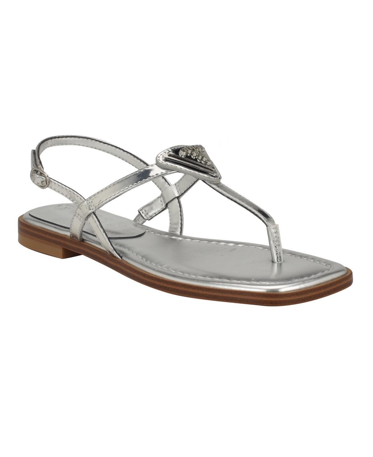 Guess Rainey Logo Embellish Patent Flat Thong Sandals Product Image