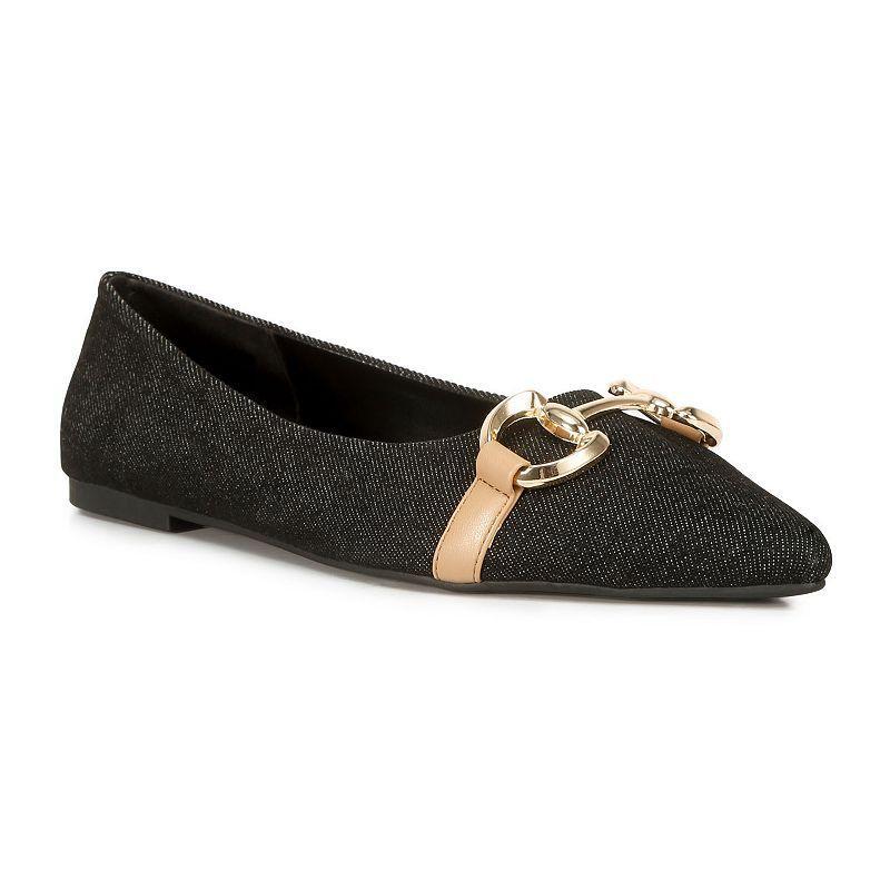 London Rag Cressida Womens Denim Horsebit Ballet Flats Product Image