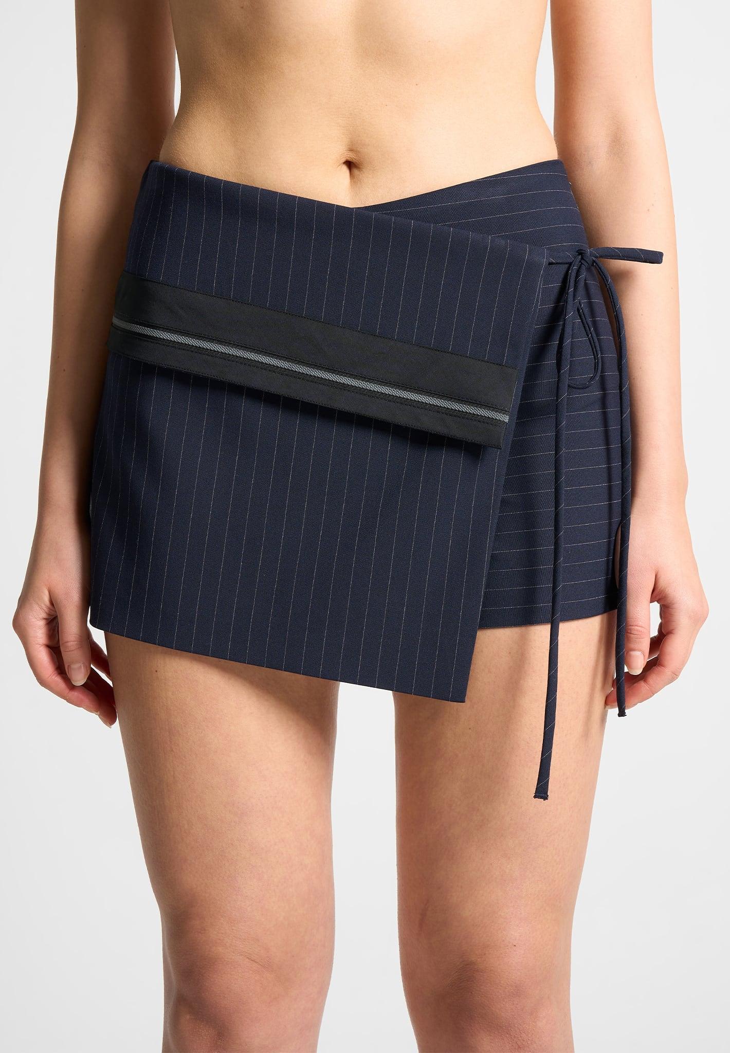 Pinstripe Tailored Mini Skort with Tie - Navy Female Product Image