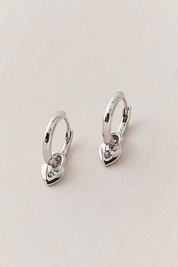 14k Gold Plated Heart Charm Hoop Earring Womens at Urban Outfitters Product Image