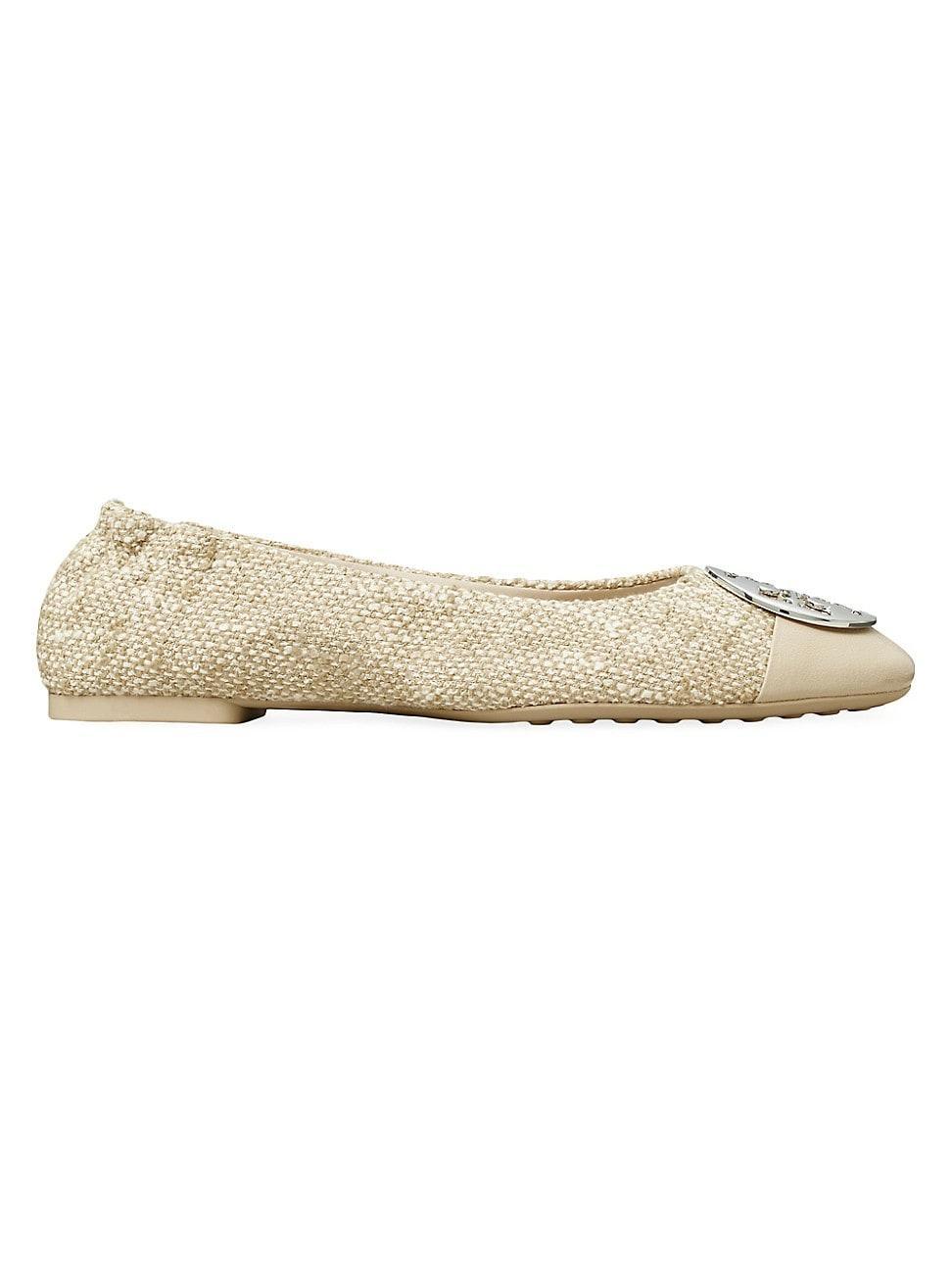 Womens Claire Tweed & Leather Cap-Toe Ballet Flats Product Image