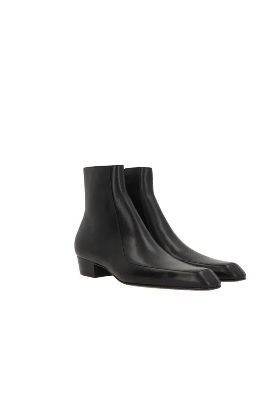 SAINT LAURENT High Top Square Toe Block Heel Ankle Boots In Black   Product Image