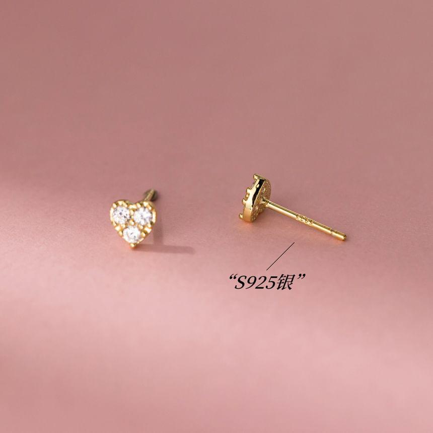 S925 Sterling Silver Heart Rhinestone Stud Earring Product Image