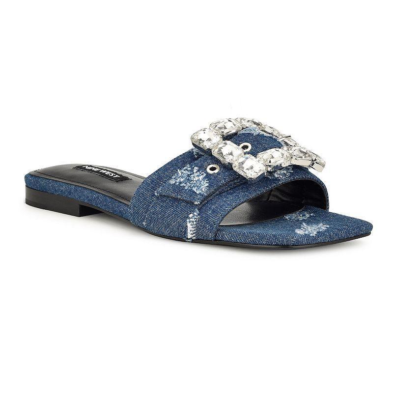 Nine West Matter Slip-on Embellished Womens Flat Sandals Dark Blue Blue Product Image