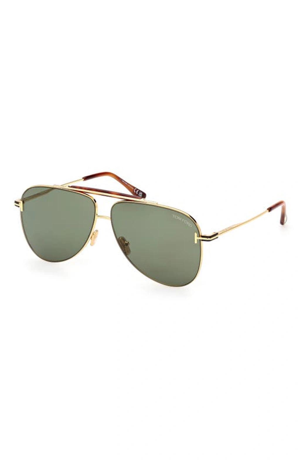 TOM FORD Men's Brady Double-bridge Metal Aviator Sunglasses In Gold Green Product Image