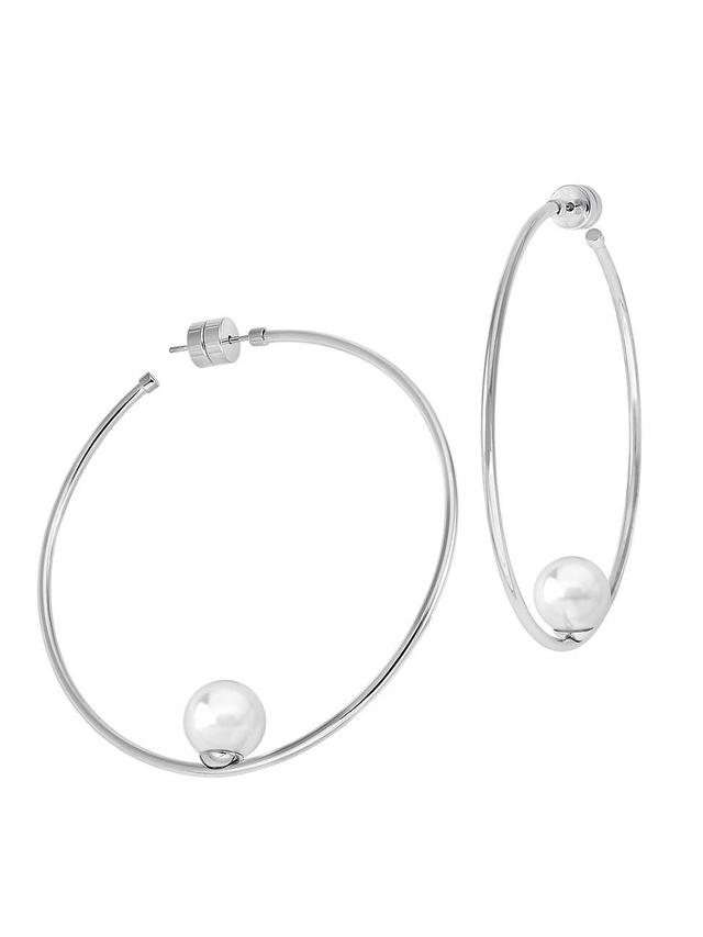 Womens Marianela Rhodium-Plated Silver & Faux Pearl Hoop Earrings Product Image