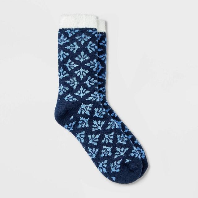 Womens Decorative Floral Double Lined Cozy Crew Socks - Auden Navy 4-10 Product Image