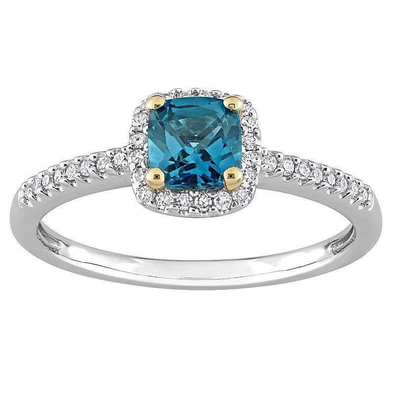 Stella Grace Two-Tone 10k Gold London Blue Topaz & 1/8 Carat T.W. Diamond Engagement Ring, Womens Product Image