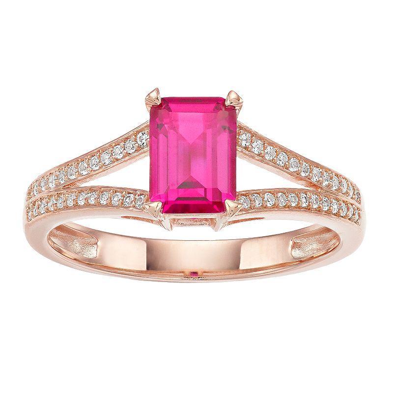 10k Rose Gold Ruby & 1/8 Carat T.W. Diamond Split Shank Ring, Womens, 10k Pink Product Image