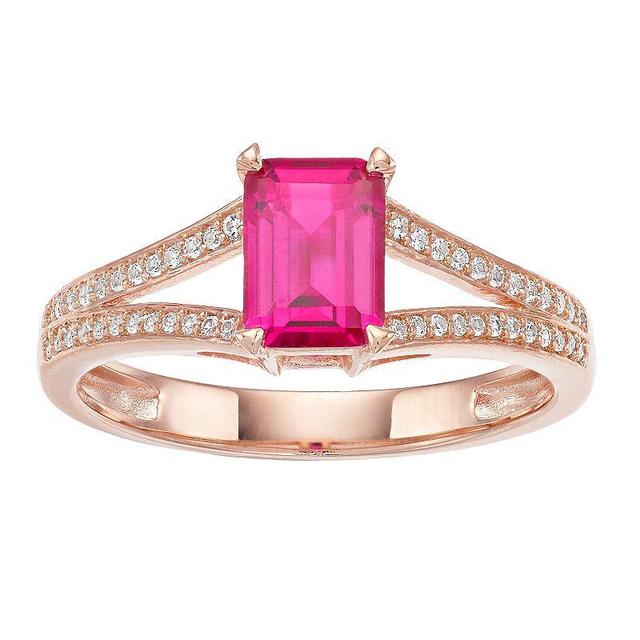 10k Rose Gold Ruby & 1/8 Carat T.W. Diamond Split Shank Ring, Womens, Red Product Image