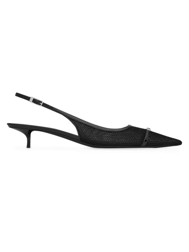 Oxalis Patent Leather-trimmed Mesh Slingback Pumps In Black Product Image