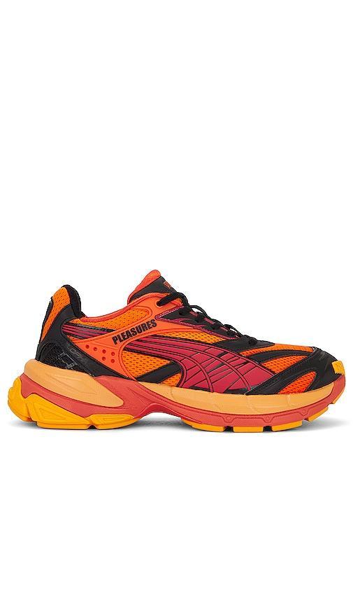 Puma Select X Pleasures Velophasis Layers Sneaker in Orange. Size 10, 10.5, 11, 11.5, 12, 8, 8.5, 9, 9.5. Product Image