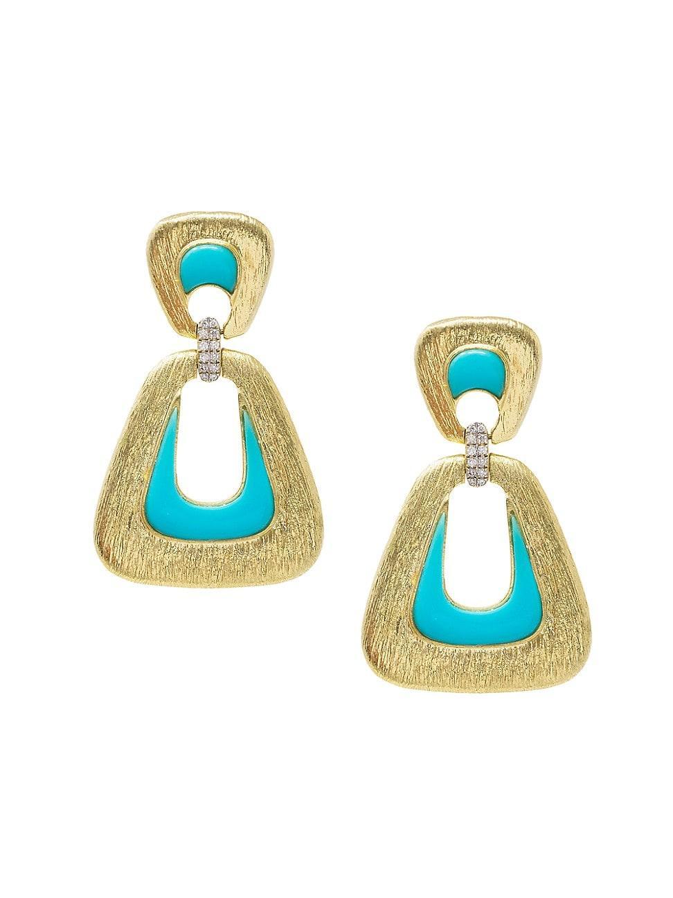 Womens Jackie O 18K Yellow Gold, Diamond & Turquoise Drop Earrings Product Image