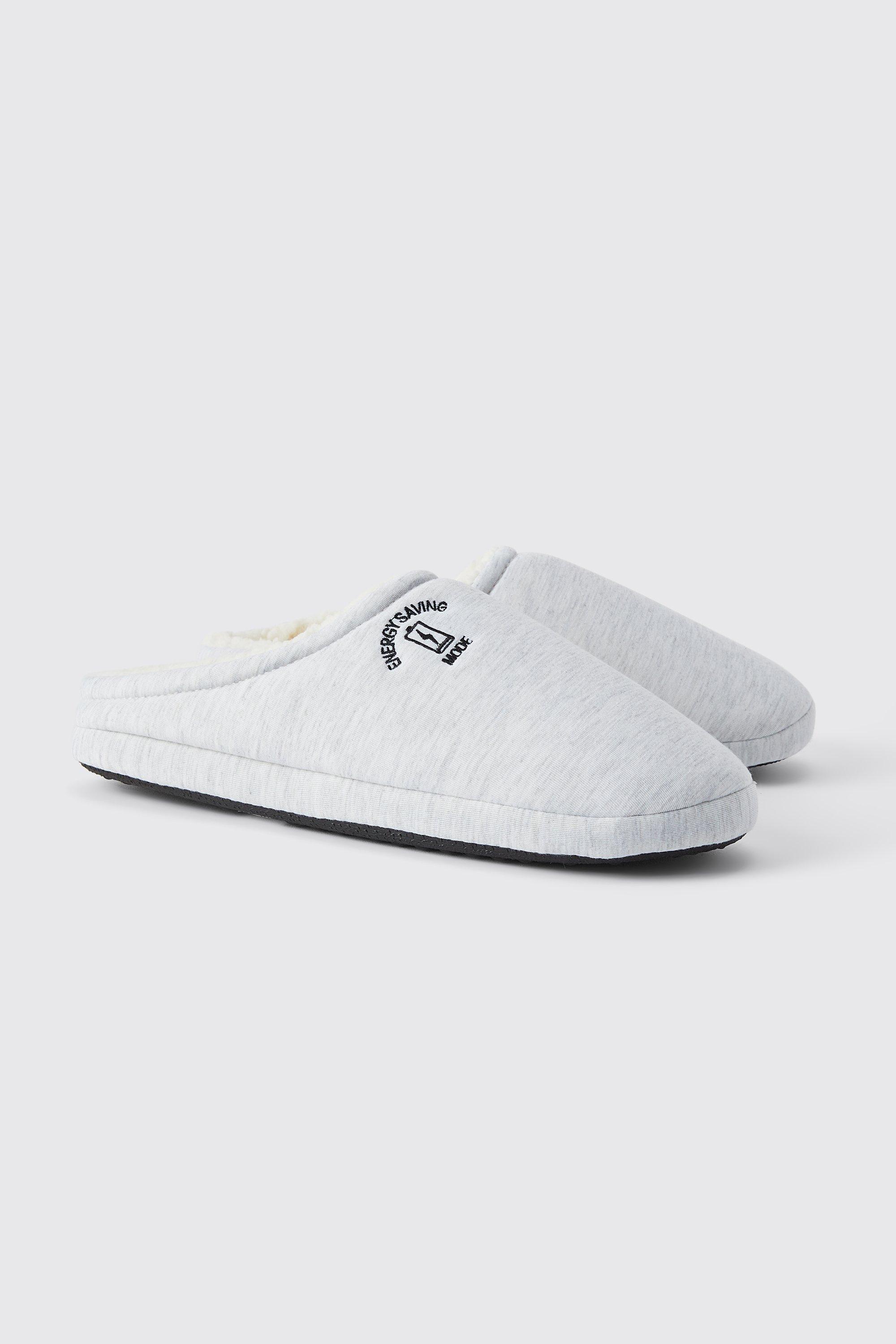 Embroidered Jersey Slippers | boohooMAN USA Product Image