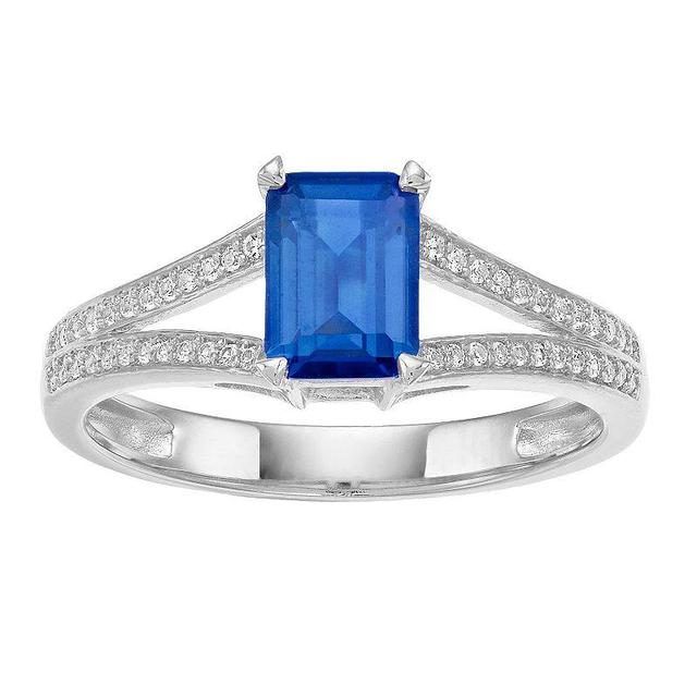 10k White Gold Sapphire & 1/8 Carat T.W. Diamond Split Shank Ring, Womens, 10k Whgold Product Image