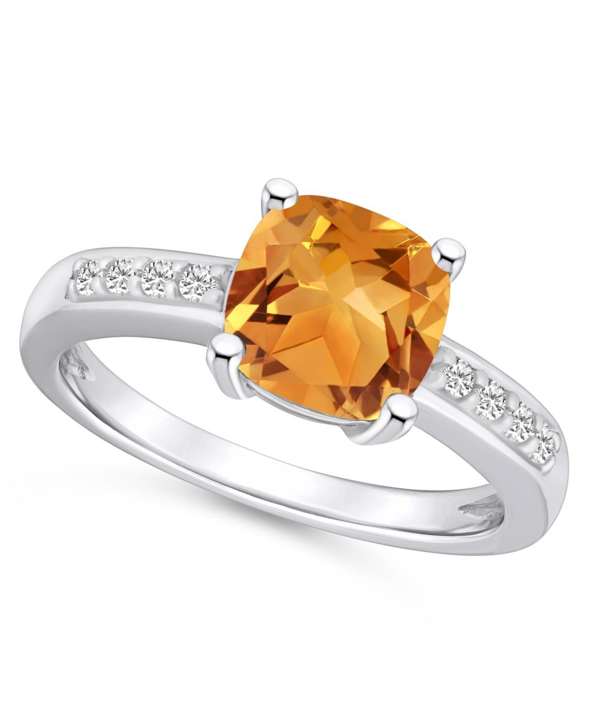 Macys Citrine and Diamond Ring (2 ct.t.w and 1/8 ct.t.w) 14K White Gold Product Image