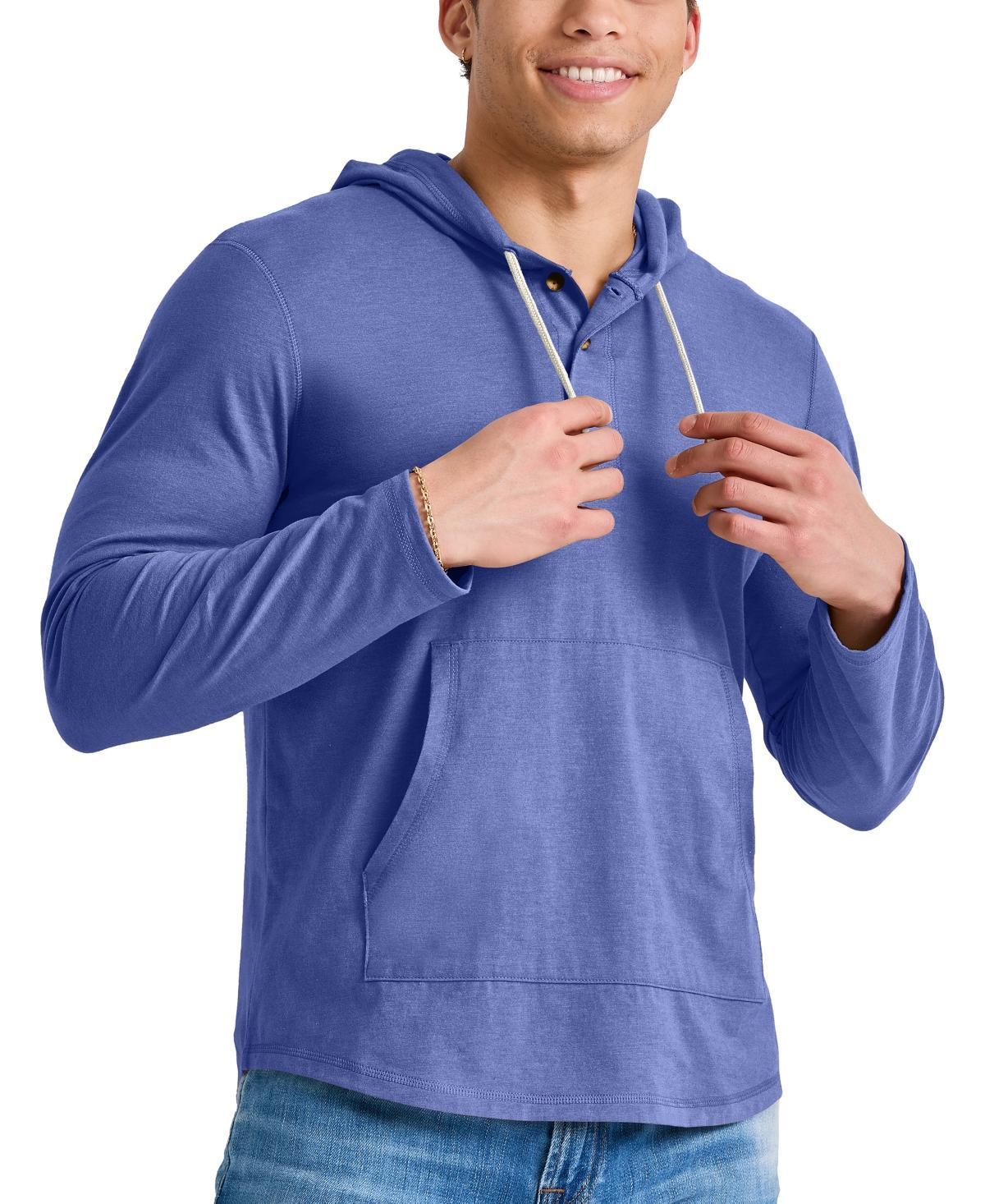 Mens Hanes Originals Cotton Henley Hoodie Light Silver Product Image