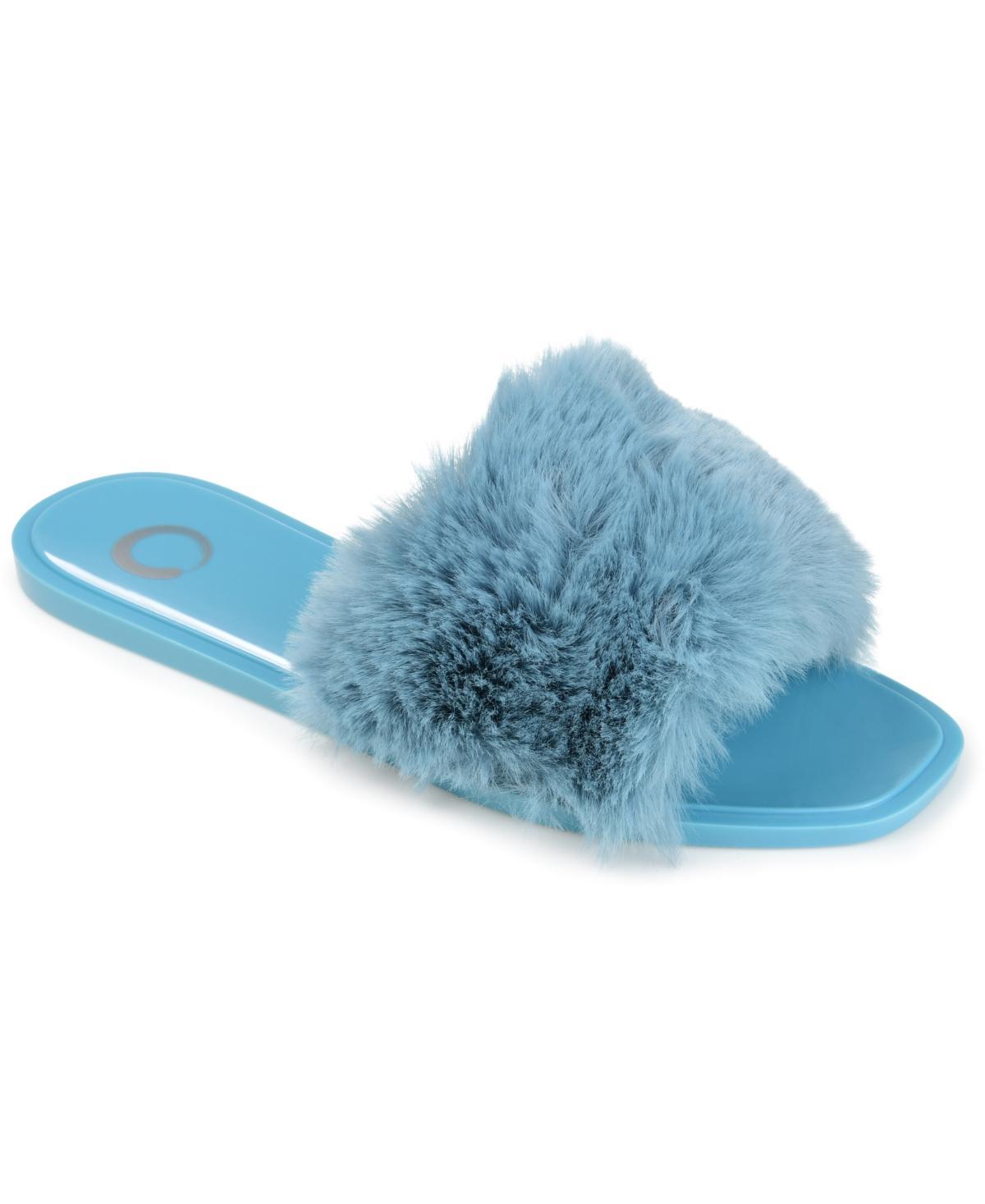 Journee Collection Womens Dusk Faux Fur Band Slide Sandals Product Image