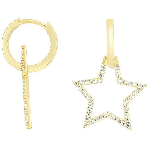 Sunkissed Sterling 14k Gold Over Silver Cubic Zirconia Open Star Charm Huggie Hoop Earrings, Womens, Yellow Product Image