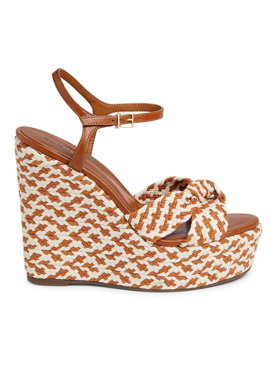 Womens Cass 101MM Geometric Woven Leather Wedge Sandals Product Image