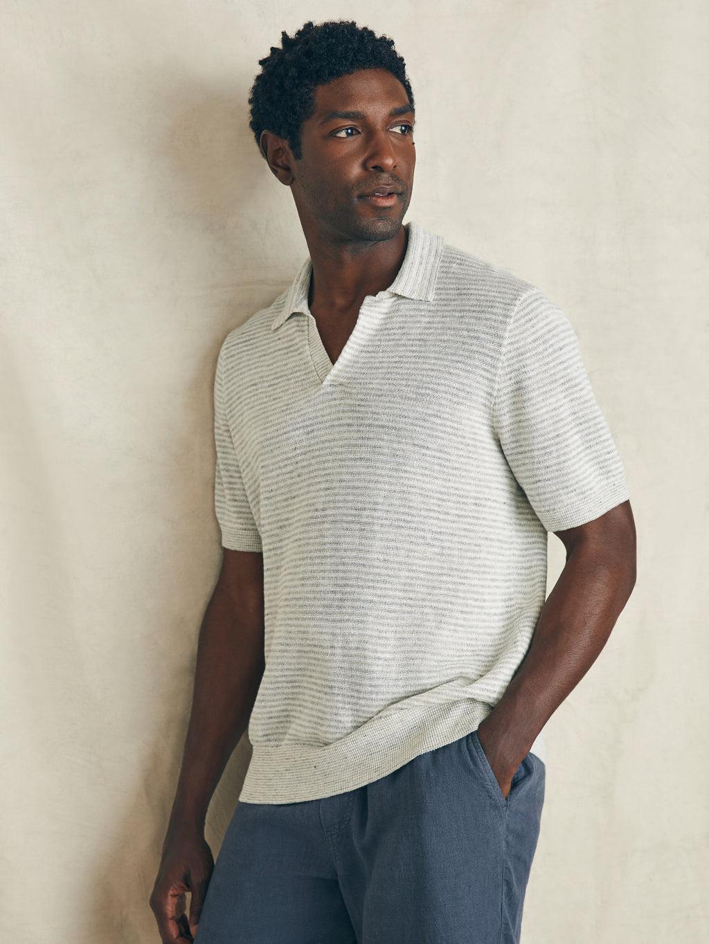 Short-Sleeve Linen Sweater Polo - Ivory Steel Feeder Product Image