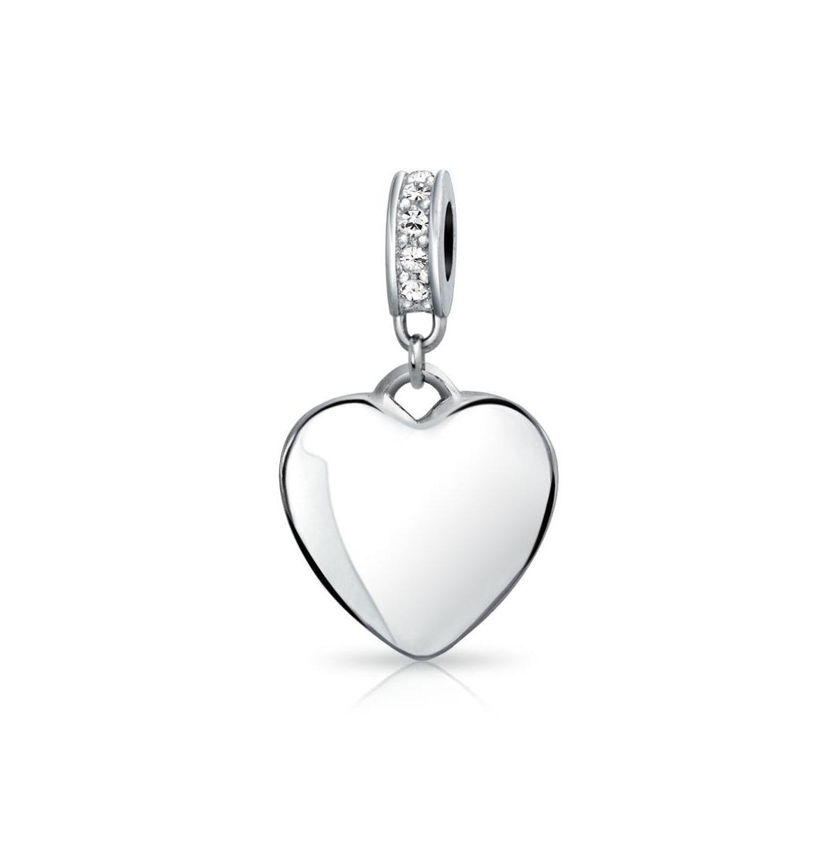 Bling Jewelry Initial Monogram Clear Crystal Accent Bale Heart Shape Dangle Bead Charm Sterling Silver For Women European Bracelet Product Image