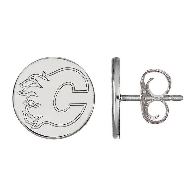 LogoArt Calgary Flames Sterling Silver Small Disc Stud Earrings, Womens Product Image