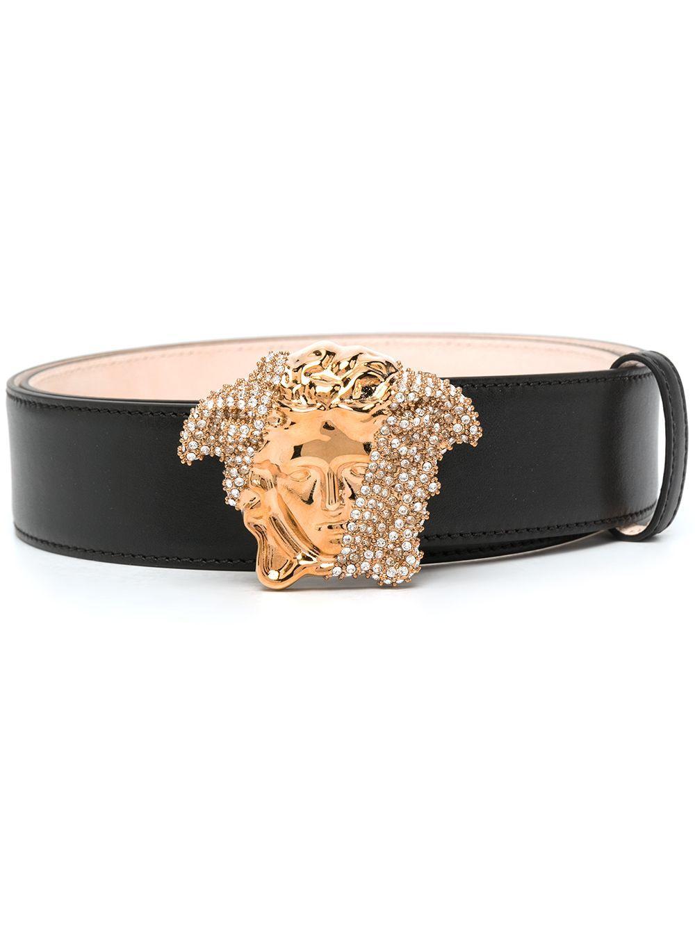 VERSACE Black La Medusa Crystal Leather Belt Product Image