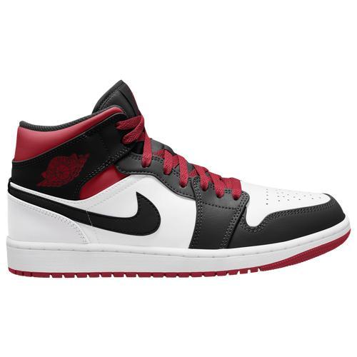 Jordan Mens AJ 1 Mid - Basketball Shoes Black/White/Red Product Image