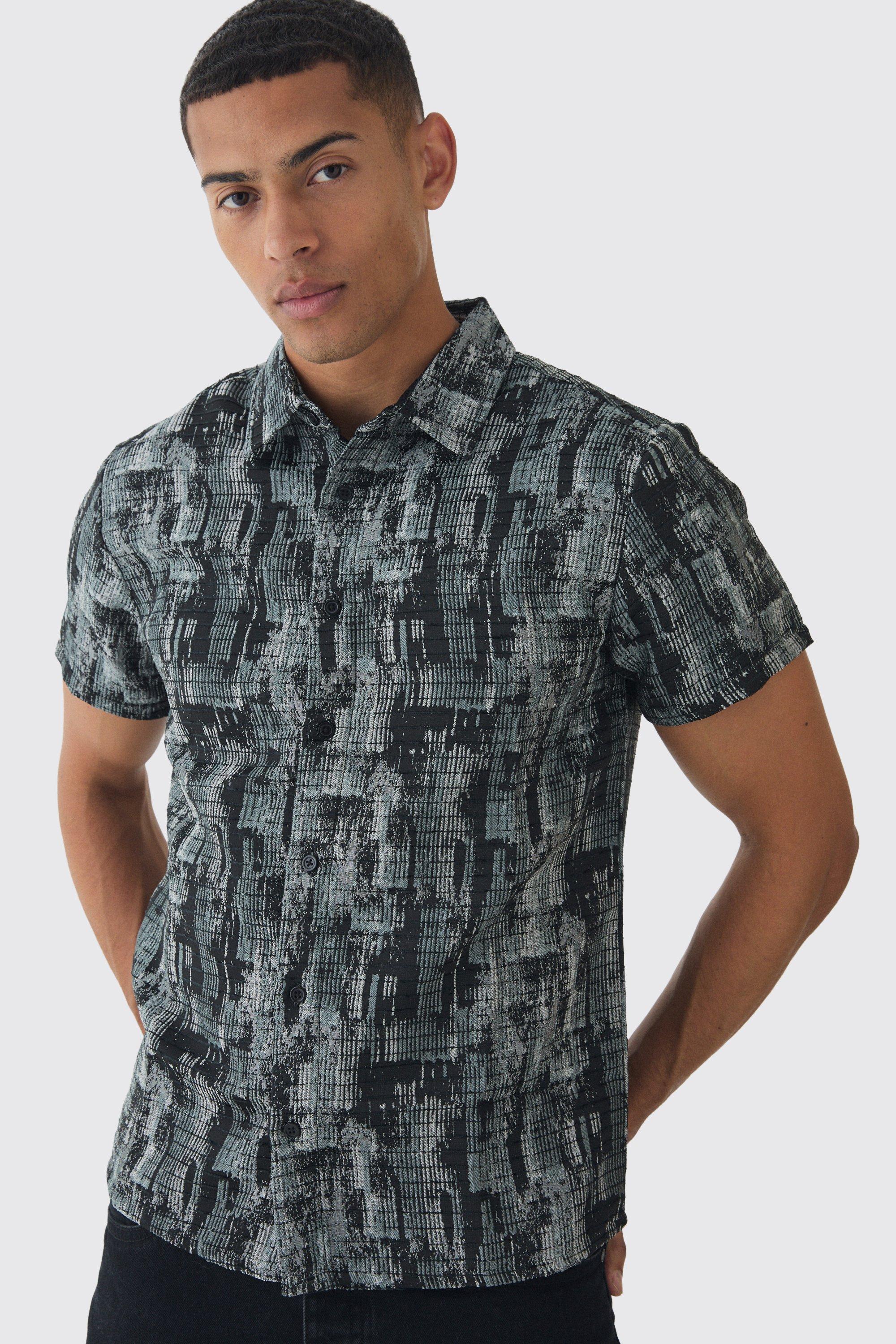 Short Sleeve Textured Jacquard Shirt | boohooMAN USA Product Image