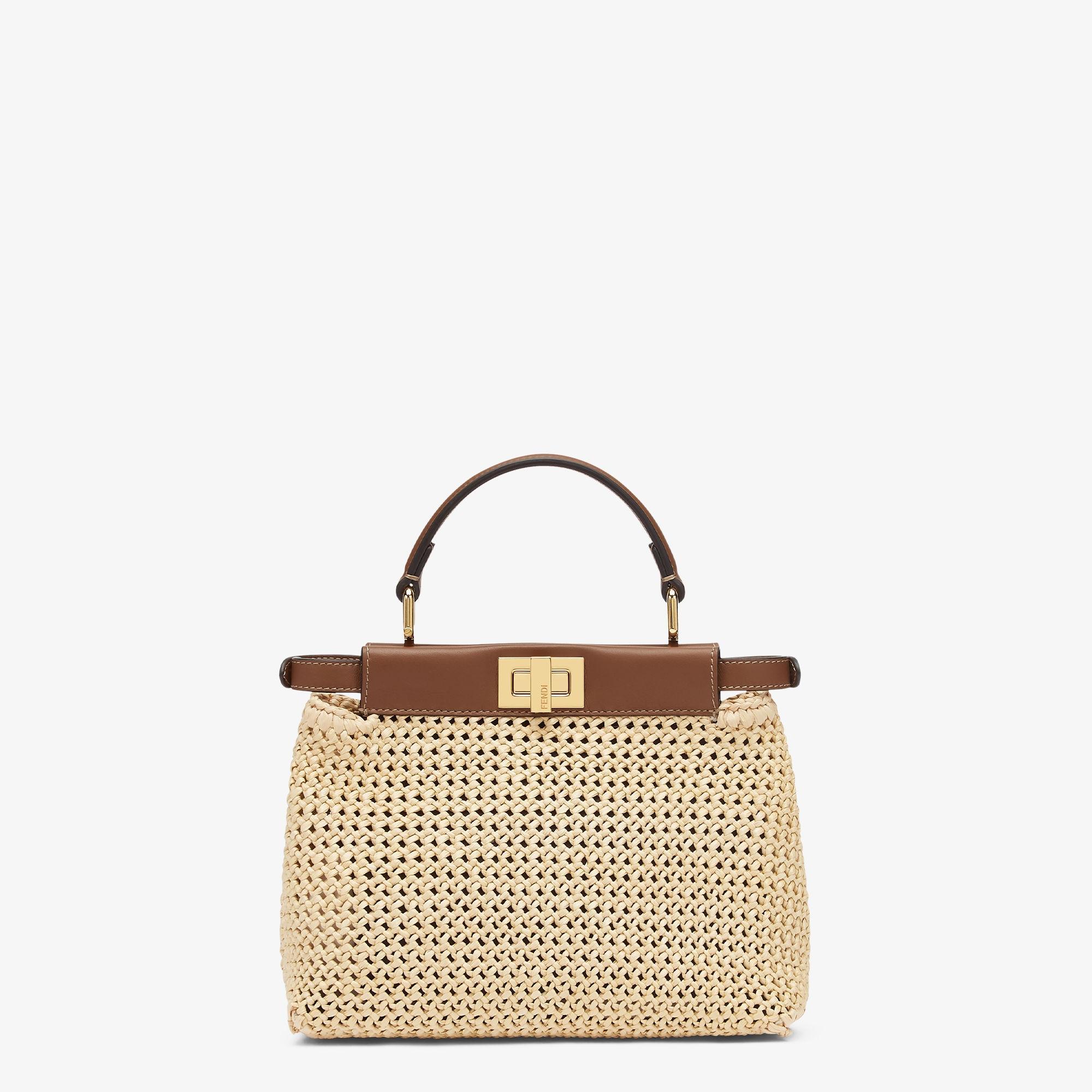 Peekaboo MiniBrown leather and macramé raffia bag Product Image