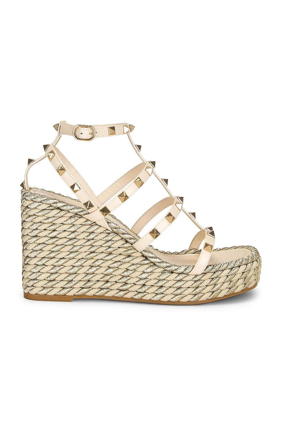 Valentino Garavani Rockstud Torchon Espadrille Wedges in Ivory product image