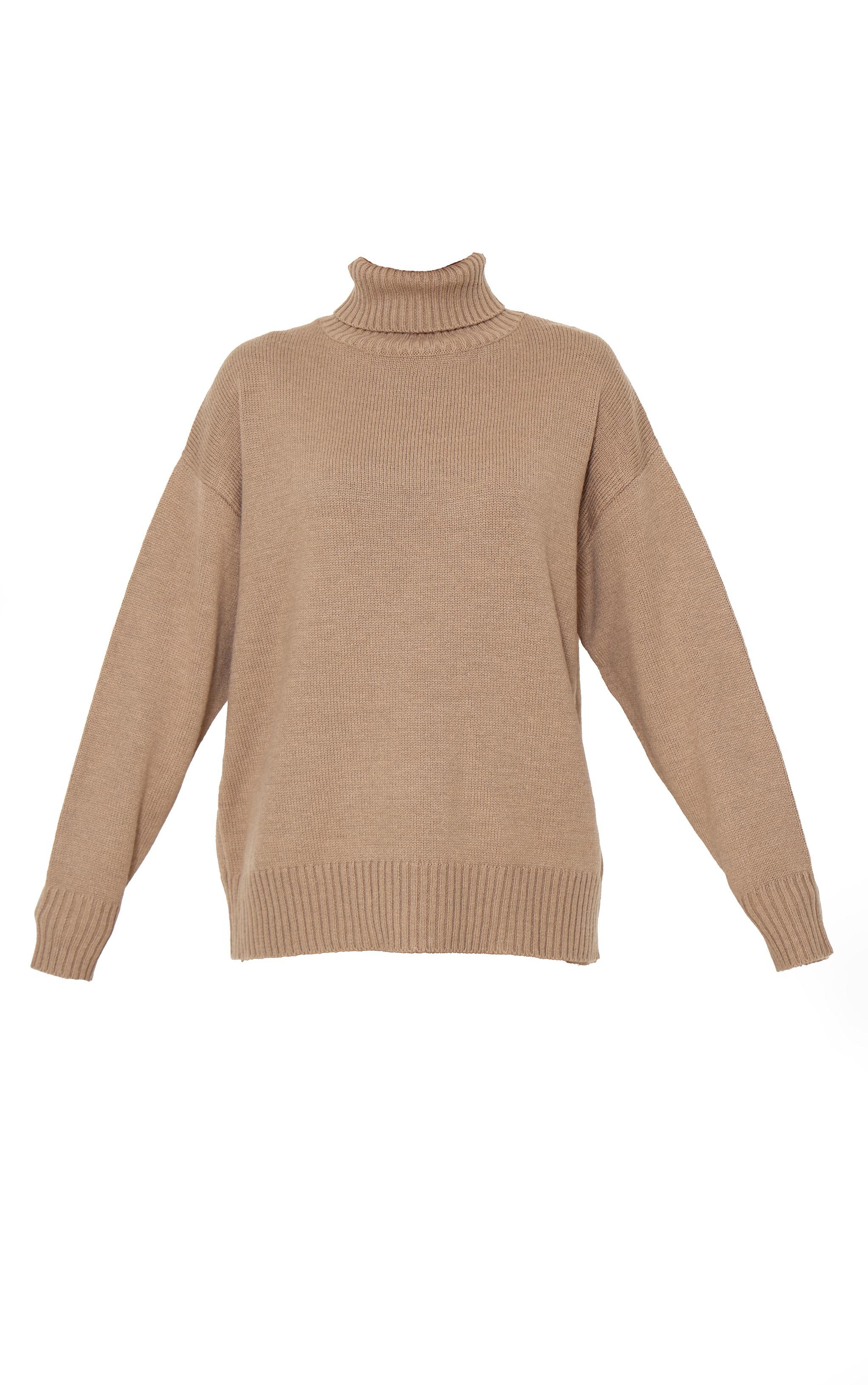 Light Mocha Soft Knit Roll Neck Oversized Sweater Product Image