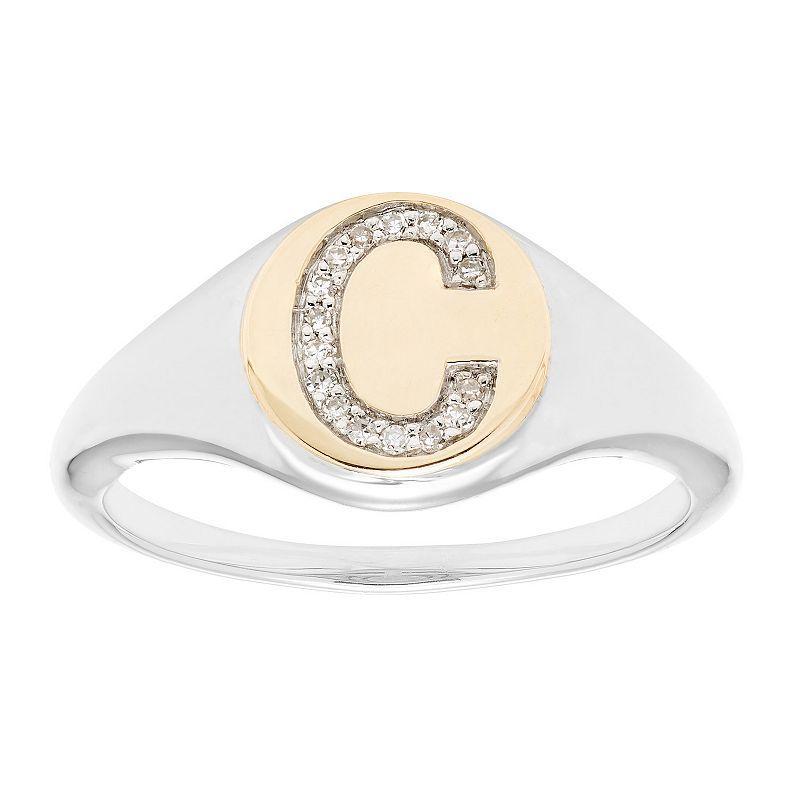 Its Personal 14k Gold Over Sterling Silver Diamond Accent Initial Signet Ring, Womens Two Tone C Product Image