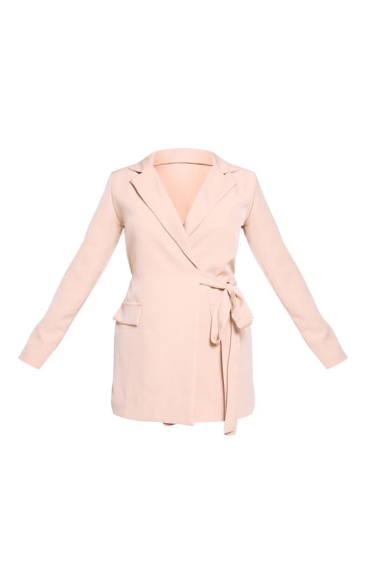 Stone Woven Wrap Tie Blazer Dress Product Image