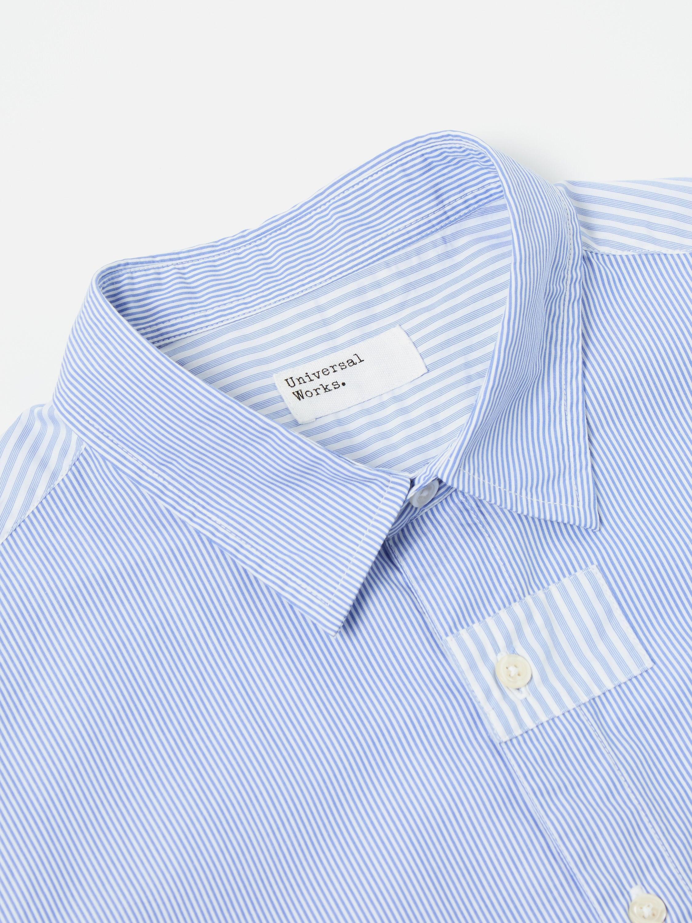 Universal Works L/S Patch Shirt in Blue Classic Stripes Product Image