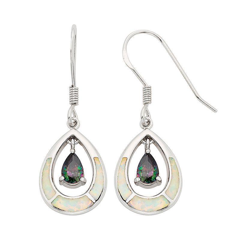 Lab-Created Opal & Cubic Zirconia Sterling Silver Teardrop Earrings, Womens, Multicolor Product Image